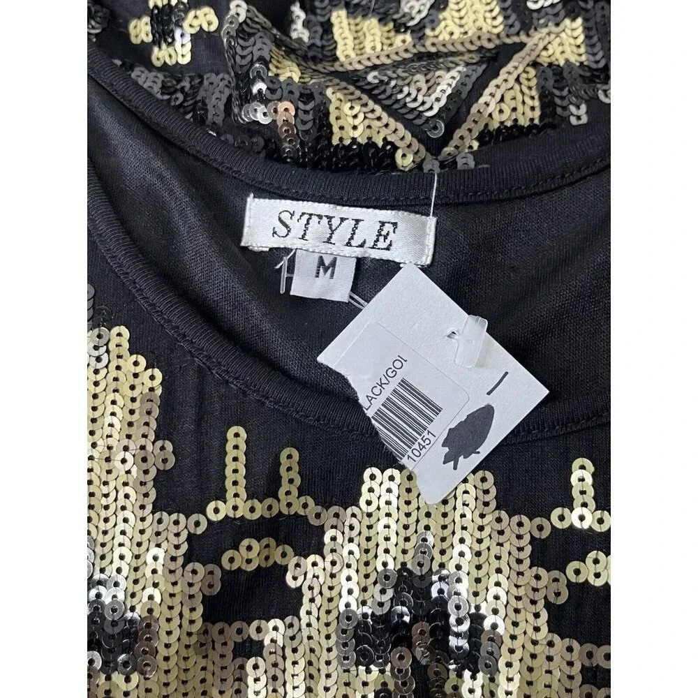 Women’s Black/Gold holiday party/Sequin Dress Medium Sleeveless/NWT /SlipOn - Picture 6 of 7